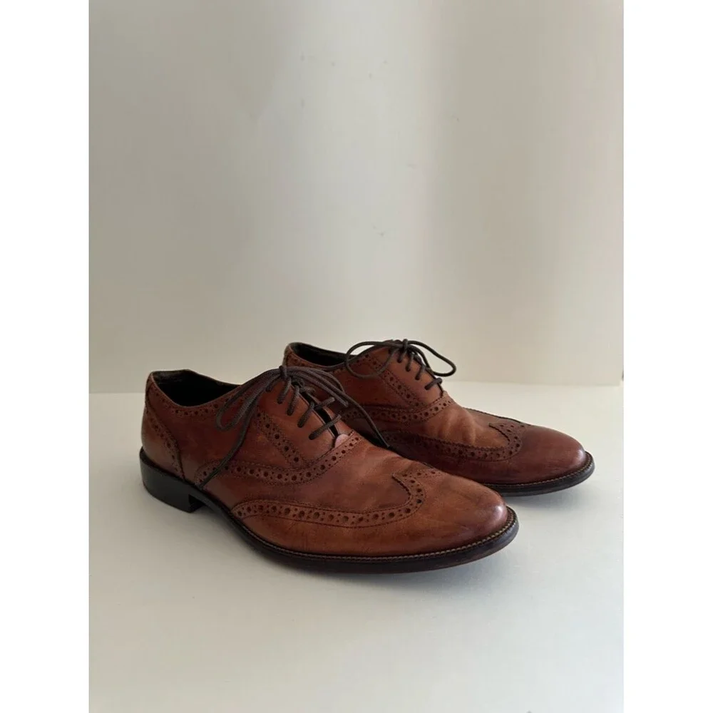 Cole Haan brown leather brogued wingtip oxford dress shoes